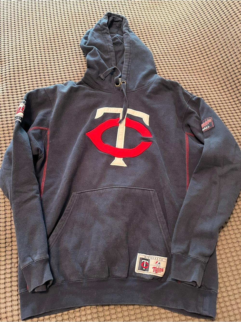Majestic Navy Hoodie with Red and White Twins Logo